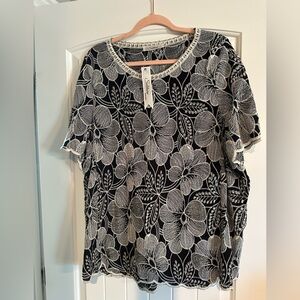 Solitaire Black Top with White Embroidery